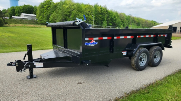 Hawke dump trailer on the Fabin's dealership lot
